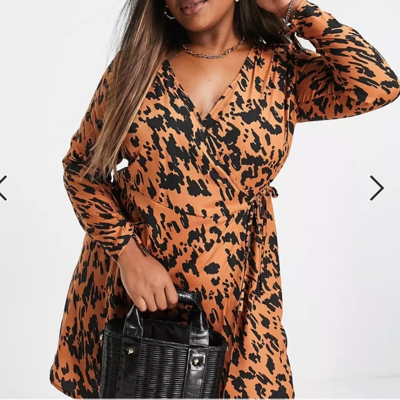 ASOS Wednesday's Girl Curve wrap dress animal print leopard size 14 womens - Picture 1 of 9